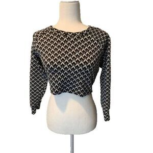 American Apparel Long Sleeve Black and White Crop Top Sweater Large Made in USA